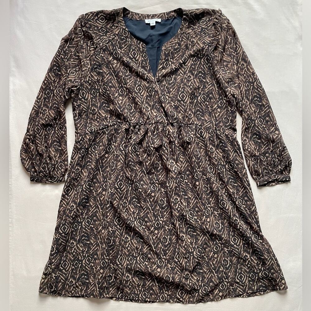 Beachlunchlounge Brown Geometric Print Dress V-Neck Size XL